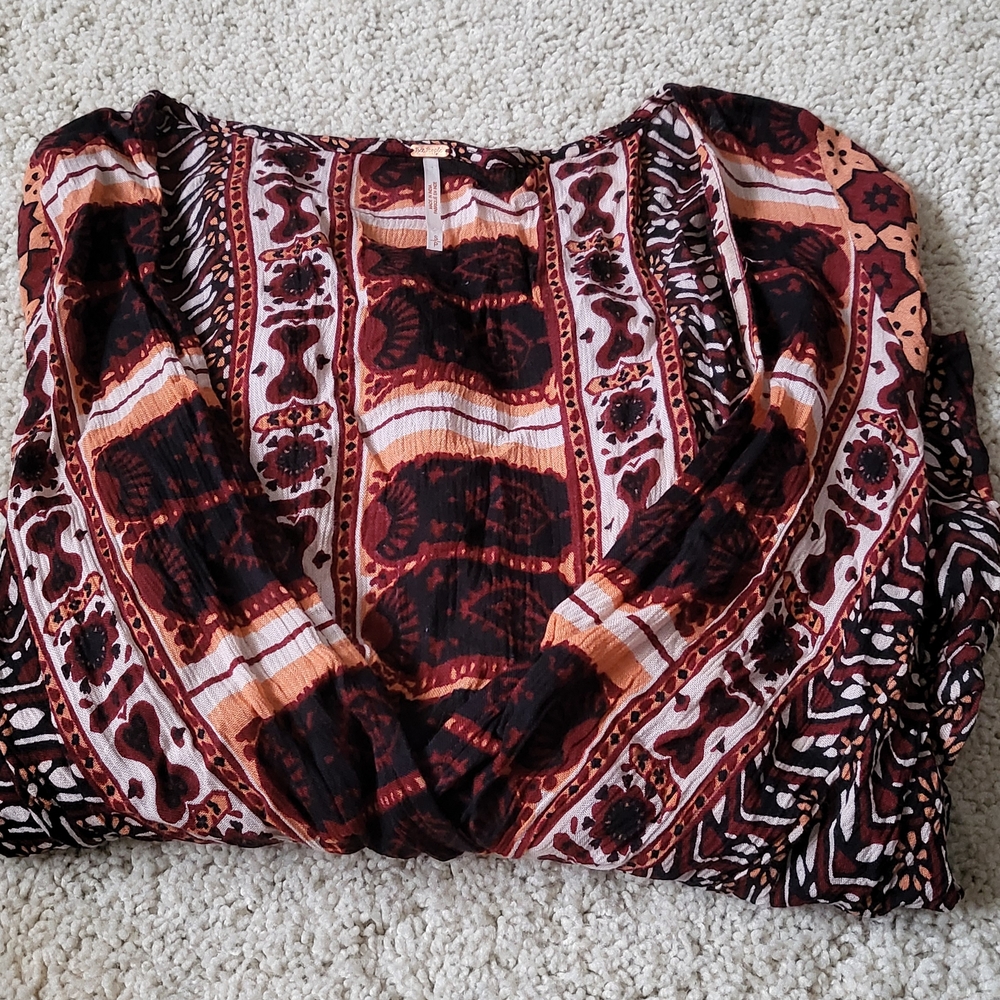 Free People Red and Black Patterned Blouse